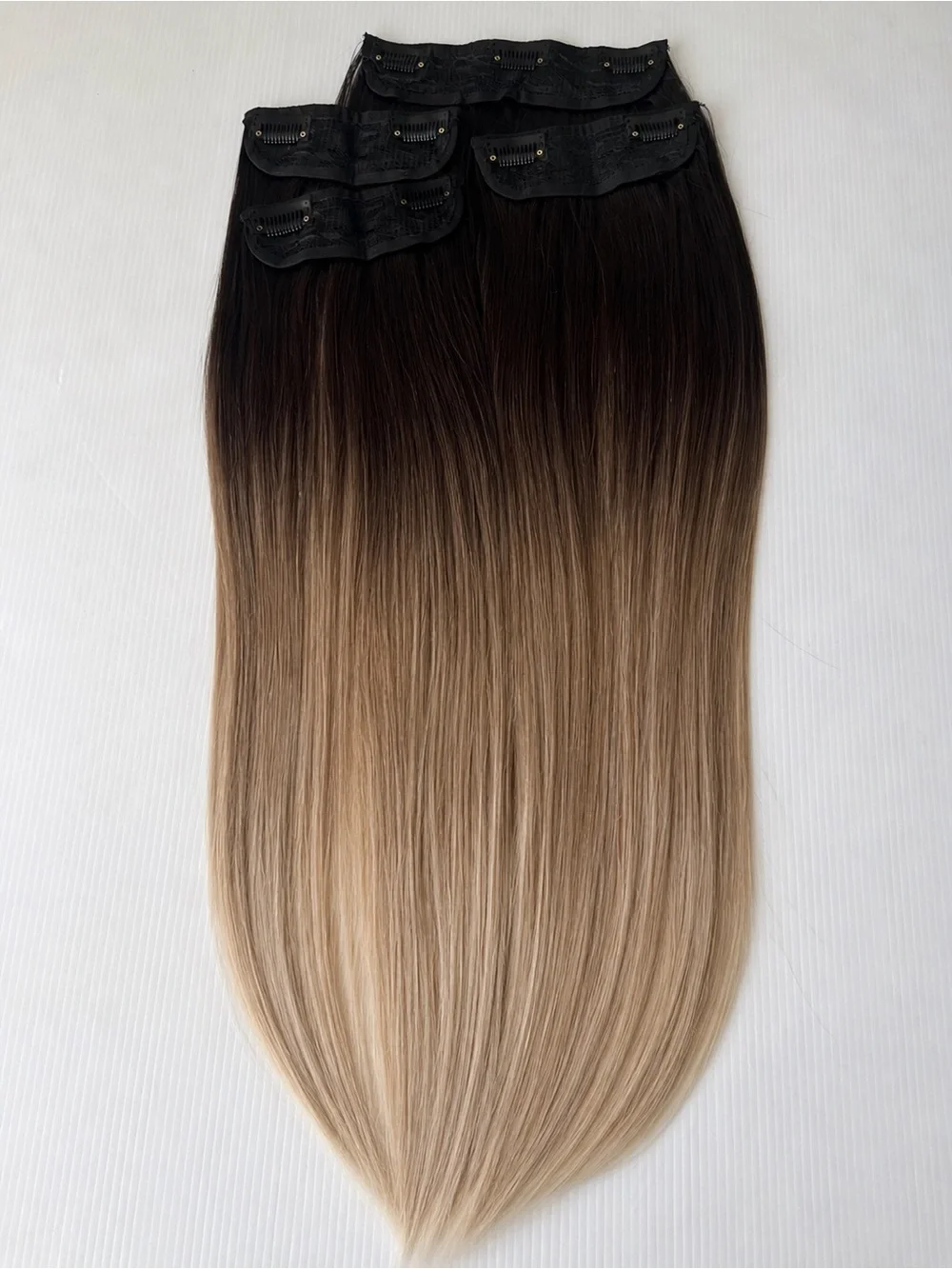 22” Human Hair Blend Clip-In Extensions 3 Piece Ombre Brown Blonde Straight
